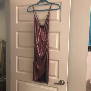 Sparkly dazzling pink dress with slit